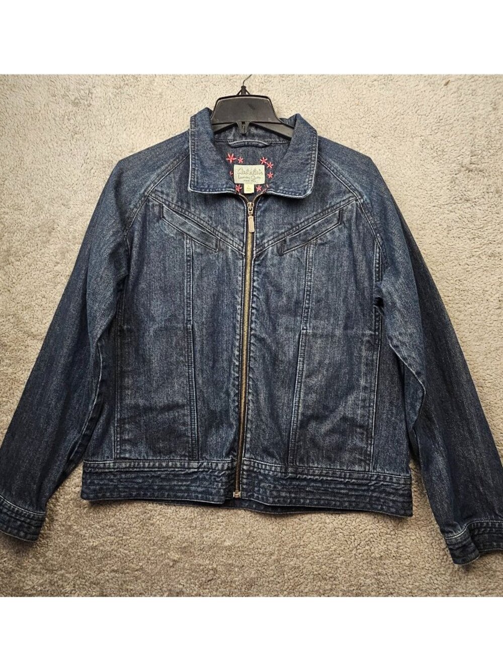 Cabelas Womens Denim Jacket Large Zip-Up Dark Wash Casual Style